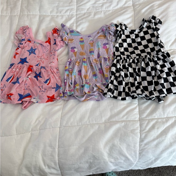 Little Sleepies Other - Little Sleepies Pink Star, Checkered and Ice-cream Party Ruffle-Sleeve Dress